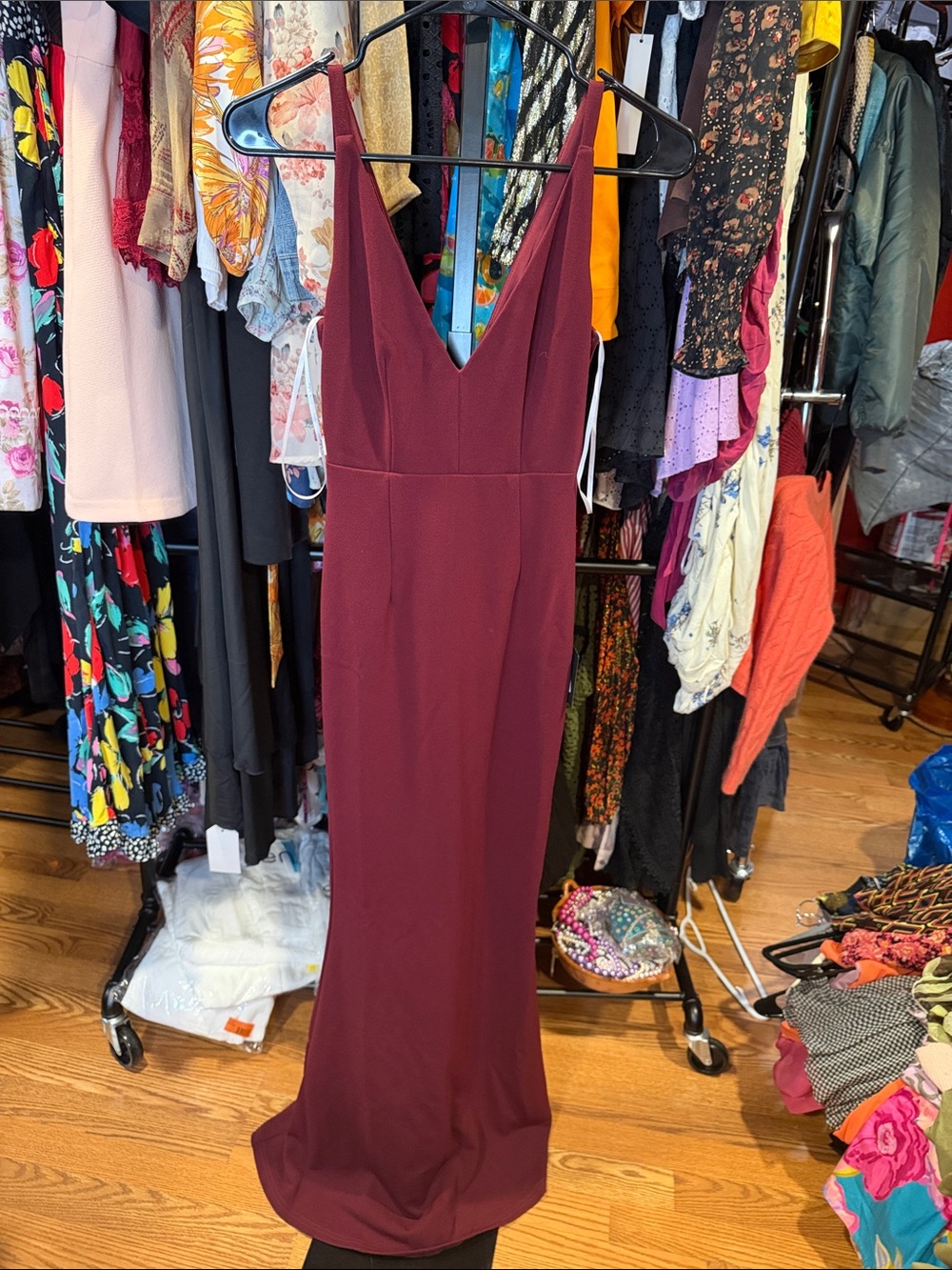 Lulu's Burgundy V-Neck Maxi Dress